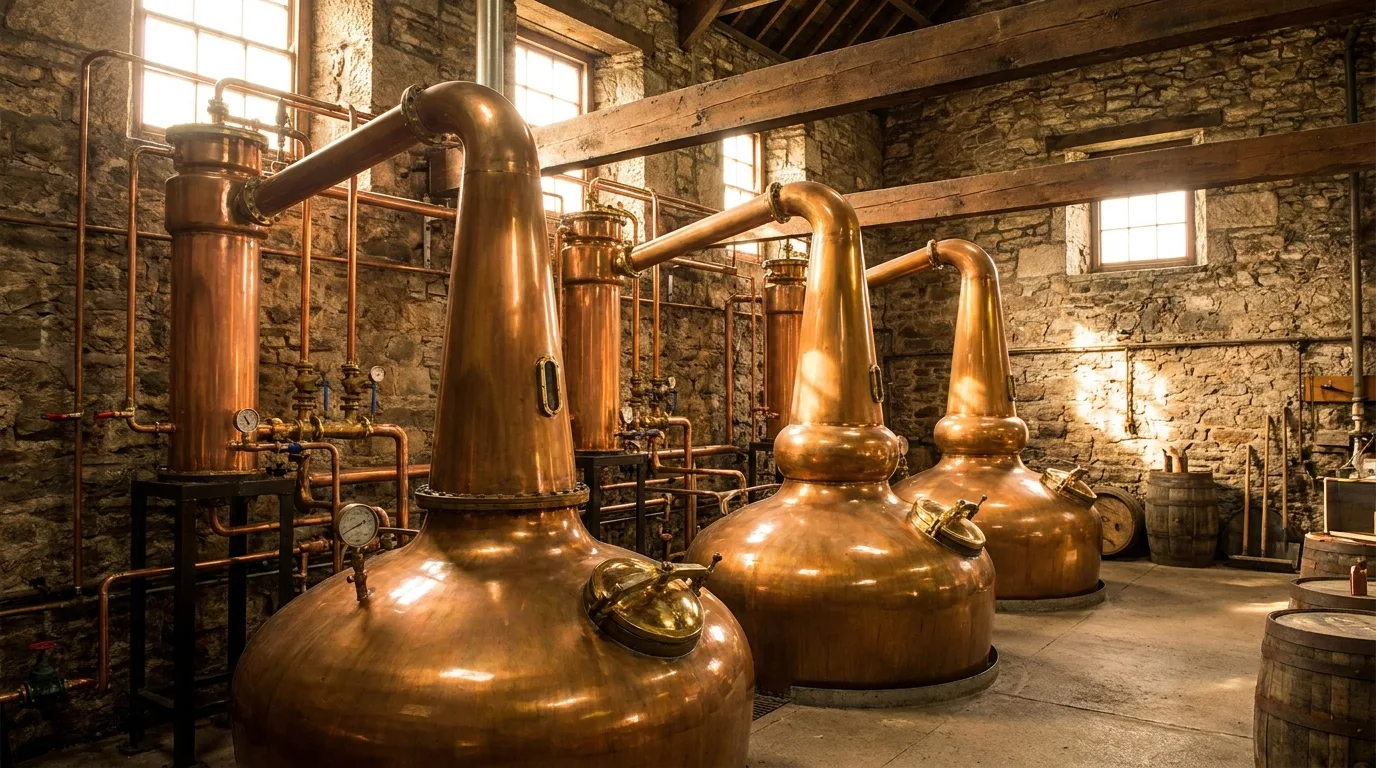Copper pot stills in a Highland stillhouse