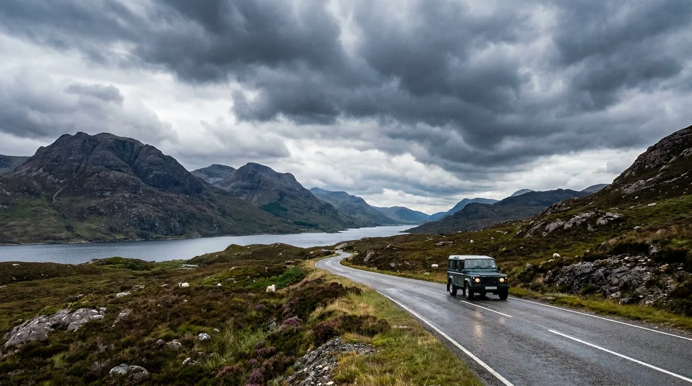 A car on a winding North Coast 500 road