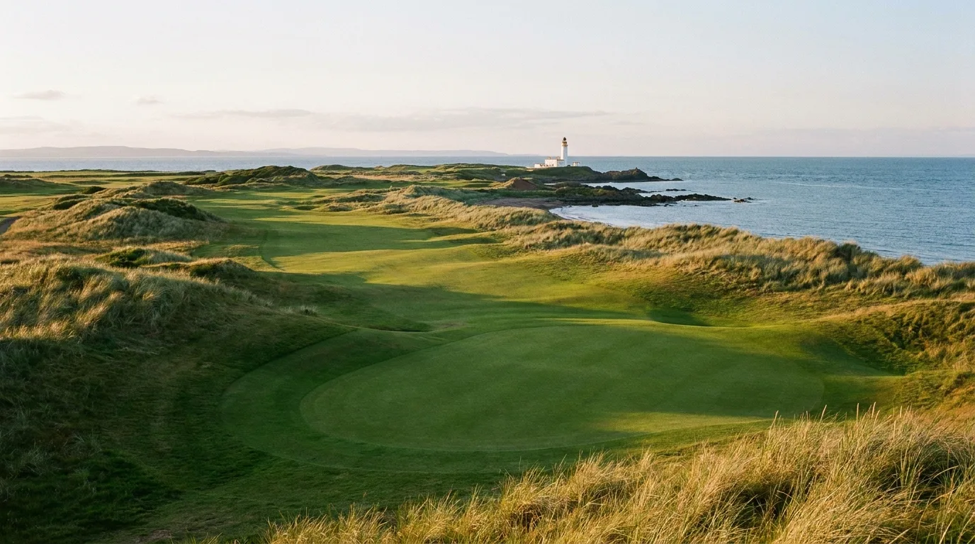 A coastal links golf course on the Firth of Forth