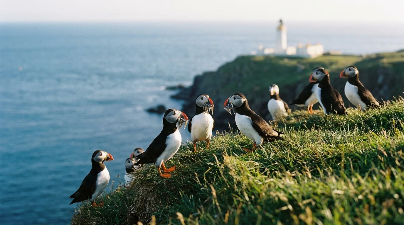 Puffins on the cliffs at Sumburgh Head, Shetland