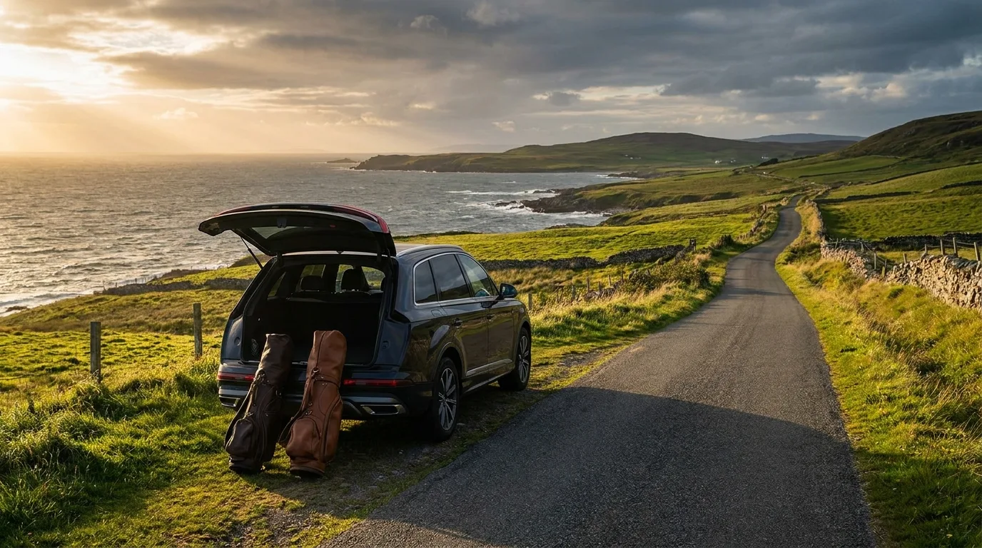 A premium SUV on a Scottish coastal road